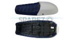 Royal Enfield GT and Interceptor 650 Blue Genuine Leather Dual Seat with White Cowl - SPAREZO